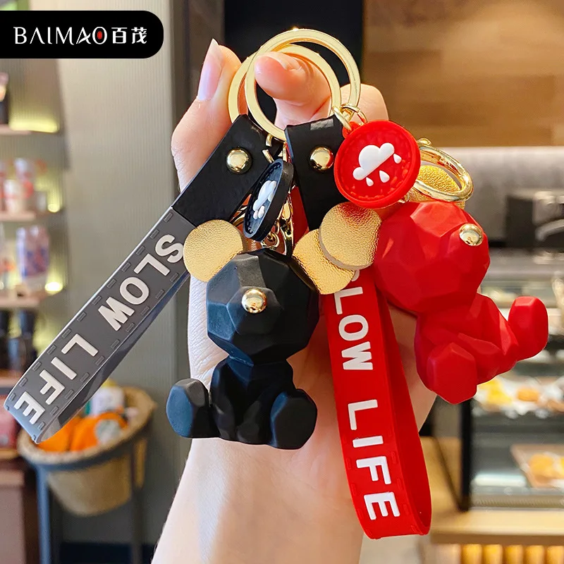 

Anime Disney Creative Geometric Mickey Bear Car Keychain Cute Cartoon Couple Bag Key Chain Accessories Wholesale Keyring