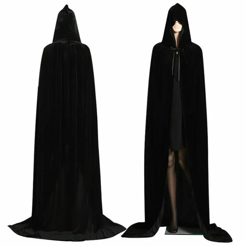 Adult Halloween Velvet Cloak Cape Hooded Medieval Costume Witch Wicca Vampire Men Women Scary Costumes |
