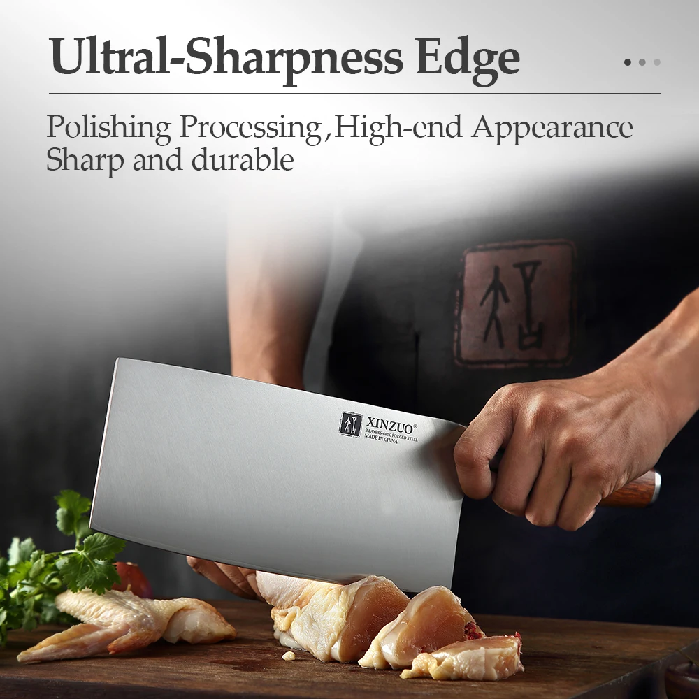 

XINZUO 8'' inch Chopping Meat Knife High Carbon Forged 440C Stainless Steel with Red Handle Chinese Kitchen Knives Cooking Tools