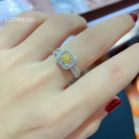 luowend 100 solid 18k white gold ring fashion female square engagement bague natural yellow diamond ring for women