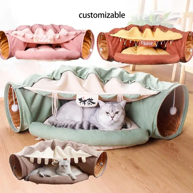 

Foldable Cat Tunnel Bed With Mat Collapsible Cat Tunnel Tube Kitten Cushion Passage Rolling Ground Toy Pet Nest Bored Cat Toys