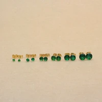 size 3mm to 8mm 316l stainless steel green color round zircon stud earrings no fade allergy free brief jewelry