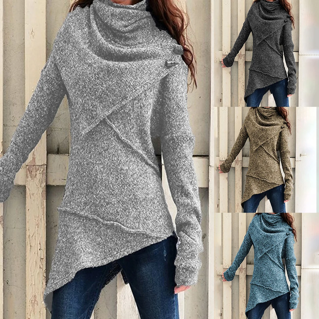 

Vintage Knitwear Turtleneck Sweaters Women Autumn Winter Long Sleeve Jumpers Fashion Irregular Cut Casual Slim Pullover
