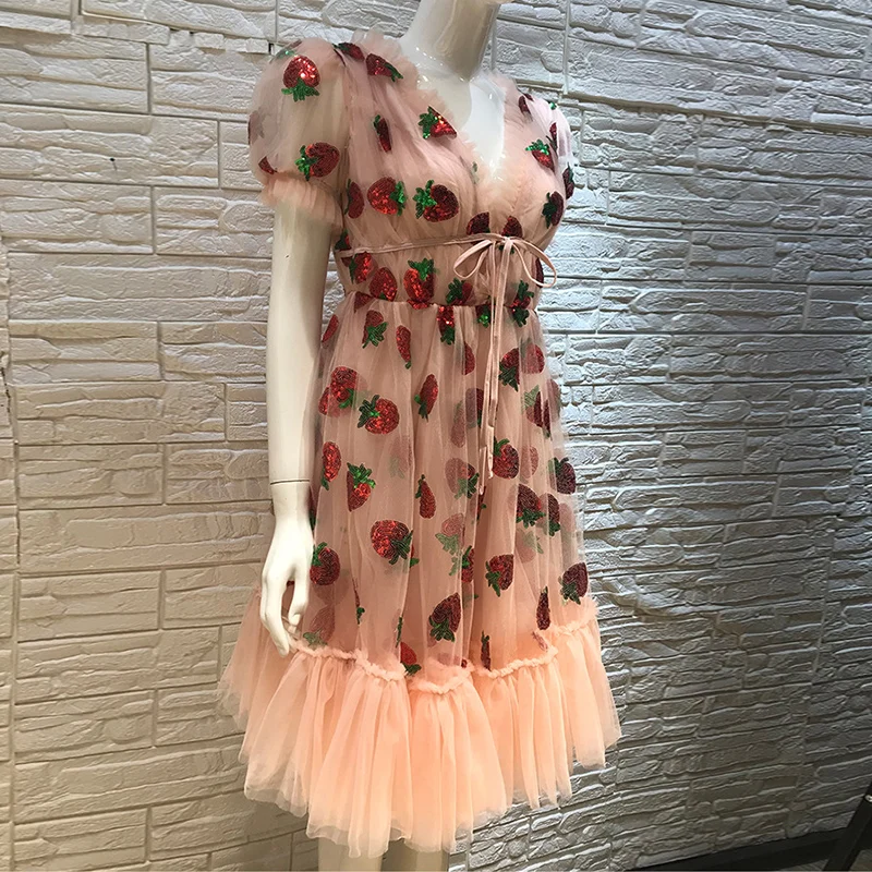 Платье женское средней длины с вышивкой Сетчатое блестками завышенной талией и