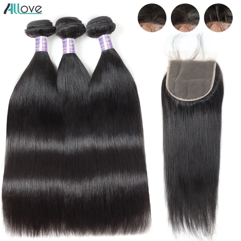 Allove малазийские пряди волос с застежкой прямые пучки человеческие волосы 3 не