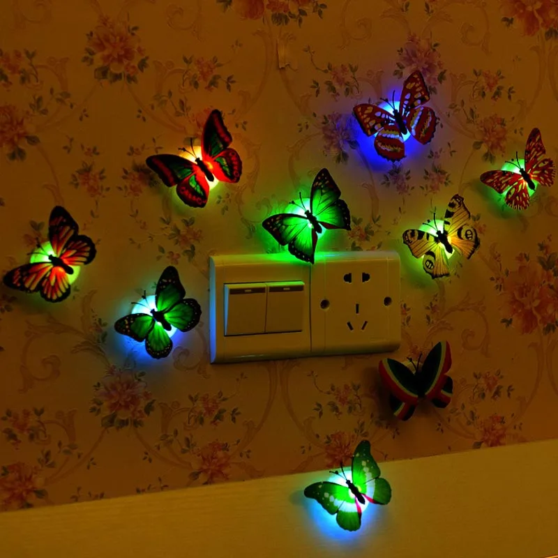 10 шт. ABS красивая бабочка стрекоза СВЕТОДИОДНЫЙ Ночник светильник многоцветный