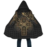viking style cloak odins celtic raven tattoo 3d printed hoodie cloak for men women winter fleece wind breaker warm hood cloak