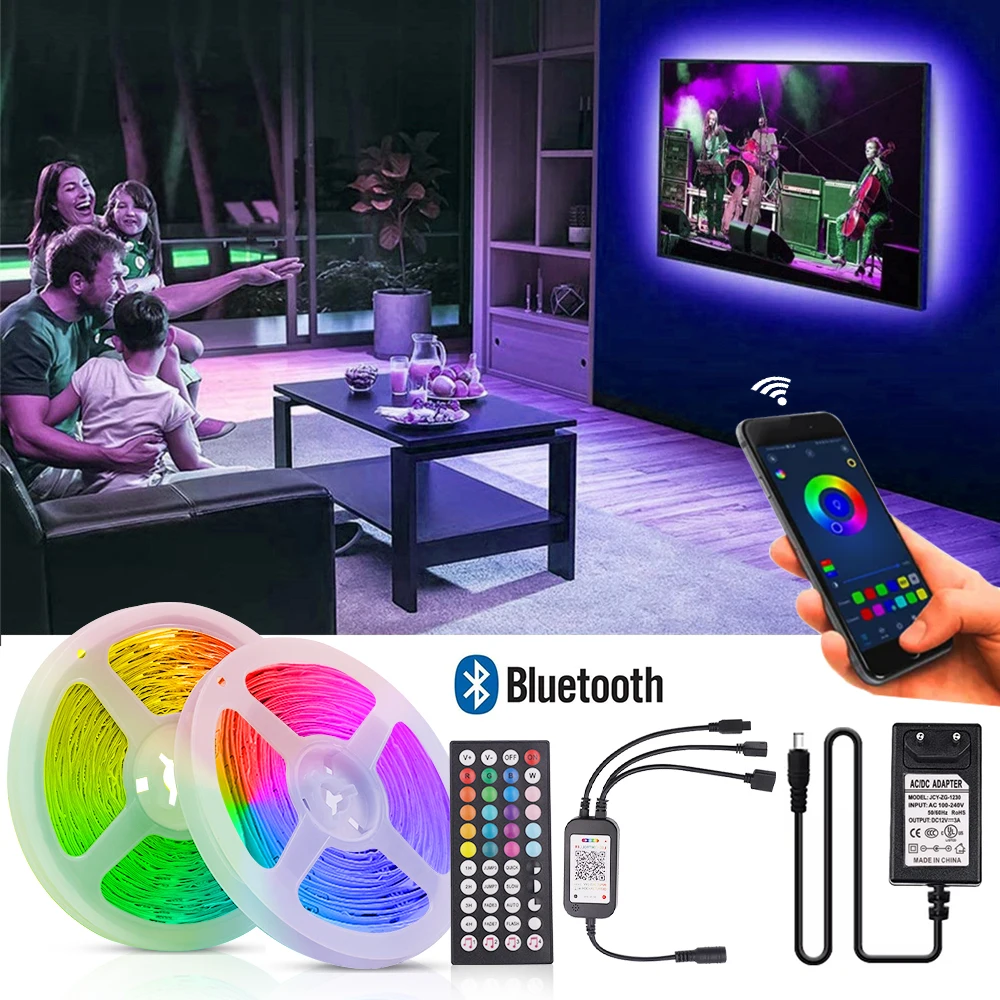 

LED Light Strips Bluetooth Music Control Flexible RGB 5050 LED Ribbon DC 12V RGB Diode Tape 5M 10M 15M 20M 30M Rope Light Decor