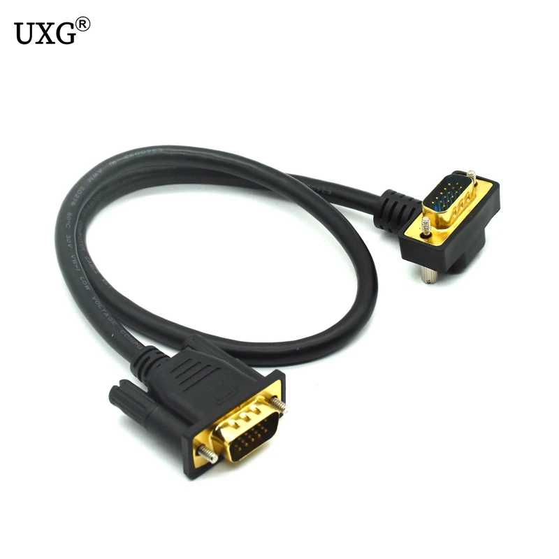Угловой кабель VGA 3 + 6 90 градусов RGB HD 15 штырьков штекер удлинитель для ПК монитора