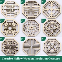 kitchen wooden tea coaster bowl mat creative hollow wooden insulated mat ins style octagonal cutlery mat set