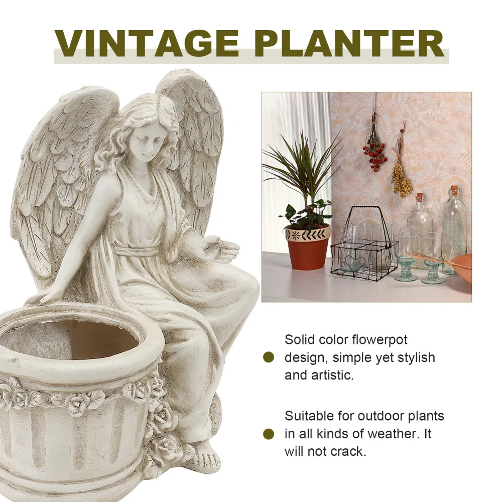 

1Pc Artistic Flower Pot Creative Ornament Vintage Style Statue Planter (Beige)