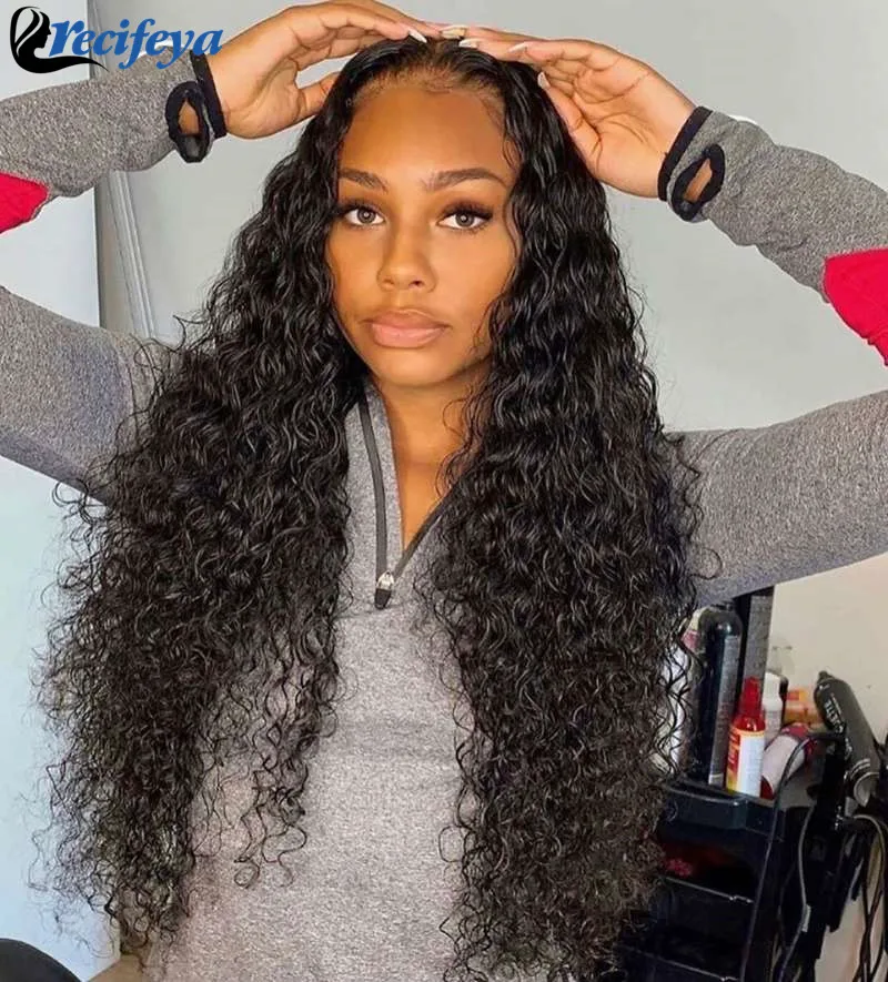HD 5x5 Transparent Water Wave Human Hair Wigs Malaysian Water Wave Lace Front Wig Recifeya 100% Remy Curly Human Hair Lace Wigs