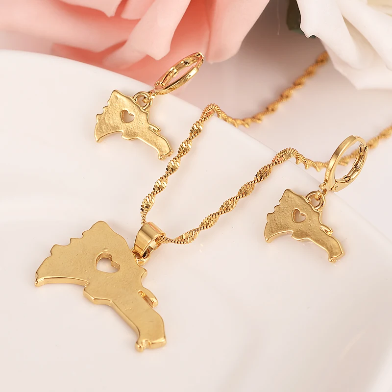 

24K Gold Plated Dominica map Jewelry Sets Earring Necklace chain Jewelry Sets for Women girls souvenir wedding bridal gift