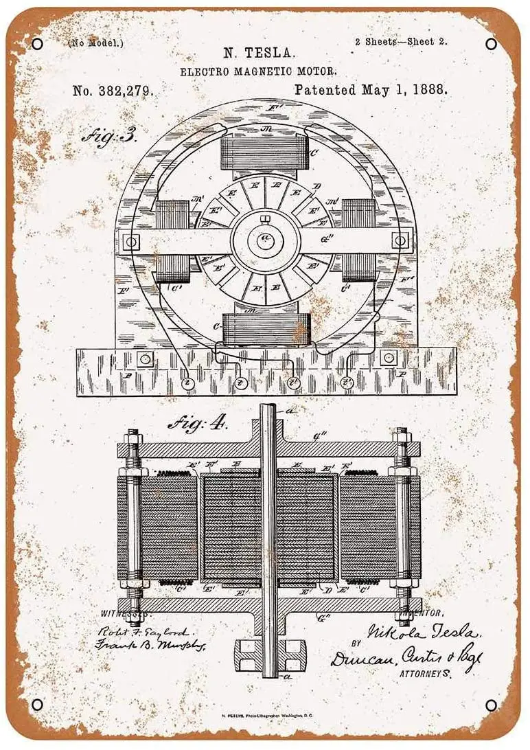 

Diuangfoong 888 Nicola Tesla Electro Magnetic Motor Patent Vintage Look Metal Sign 12"×8"