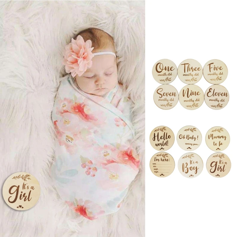 Tarjetas de madera mensuales para beb&eacute;, juegos de regalos para ducha de reci&eacute;n nacido, tarjetas de hitos, accesorios para fotos P31B-3