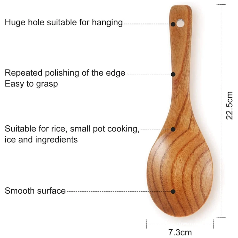 

4 Pieces Rice Paddle Versatile Serving Spoon with Wooden Tableware with Stand Non-Stick Teak Spoon and Spoon Holder