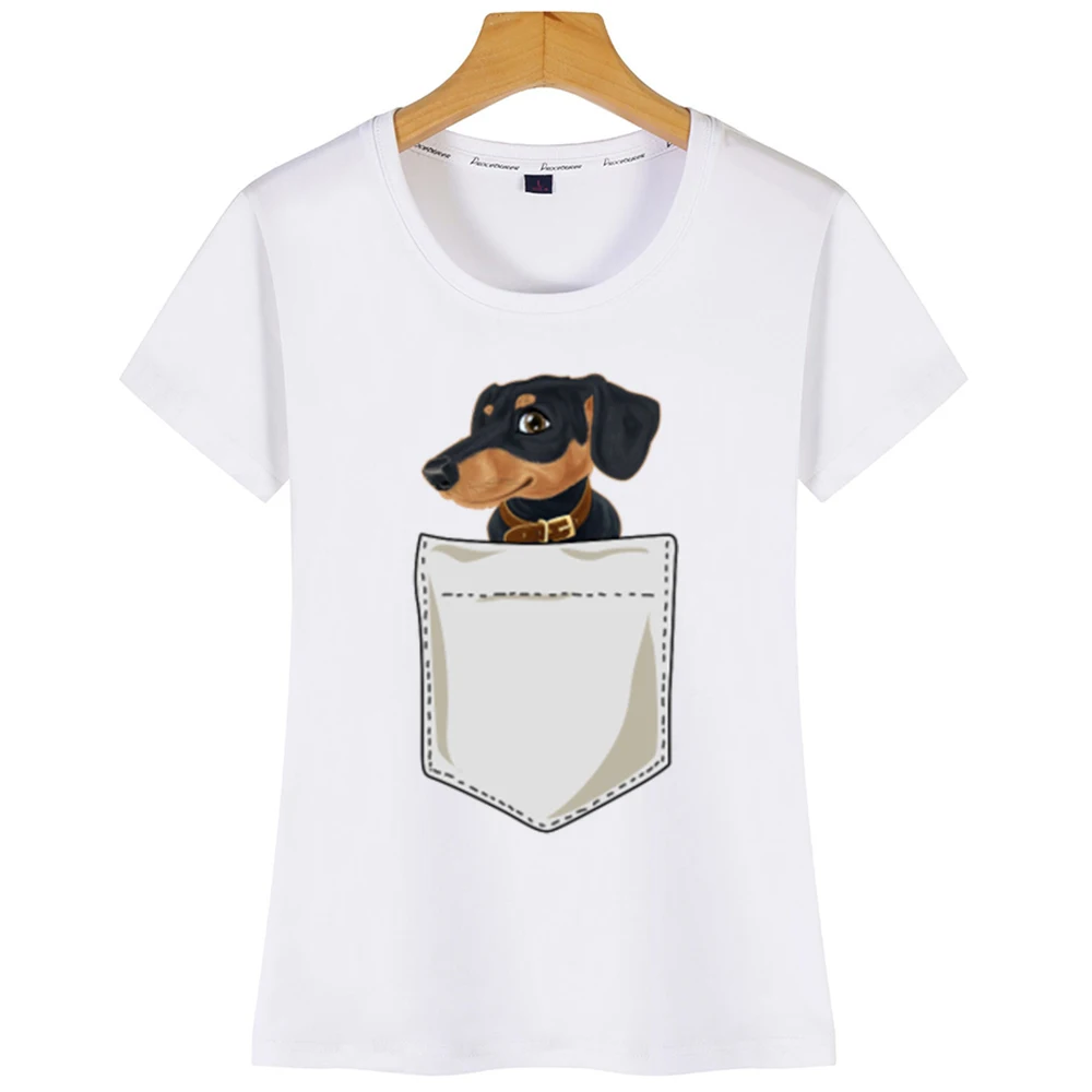 Топы Футболка женская просто ходи везде с моей таксой в кармане повседневная