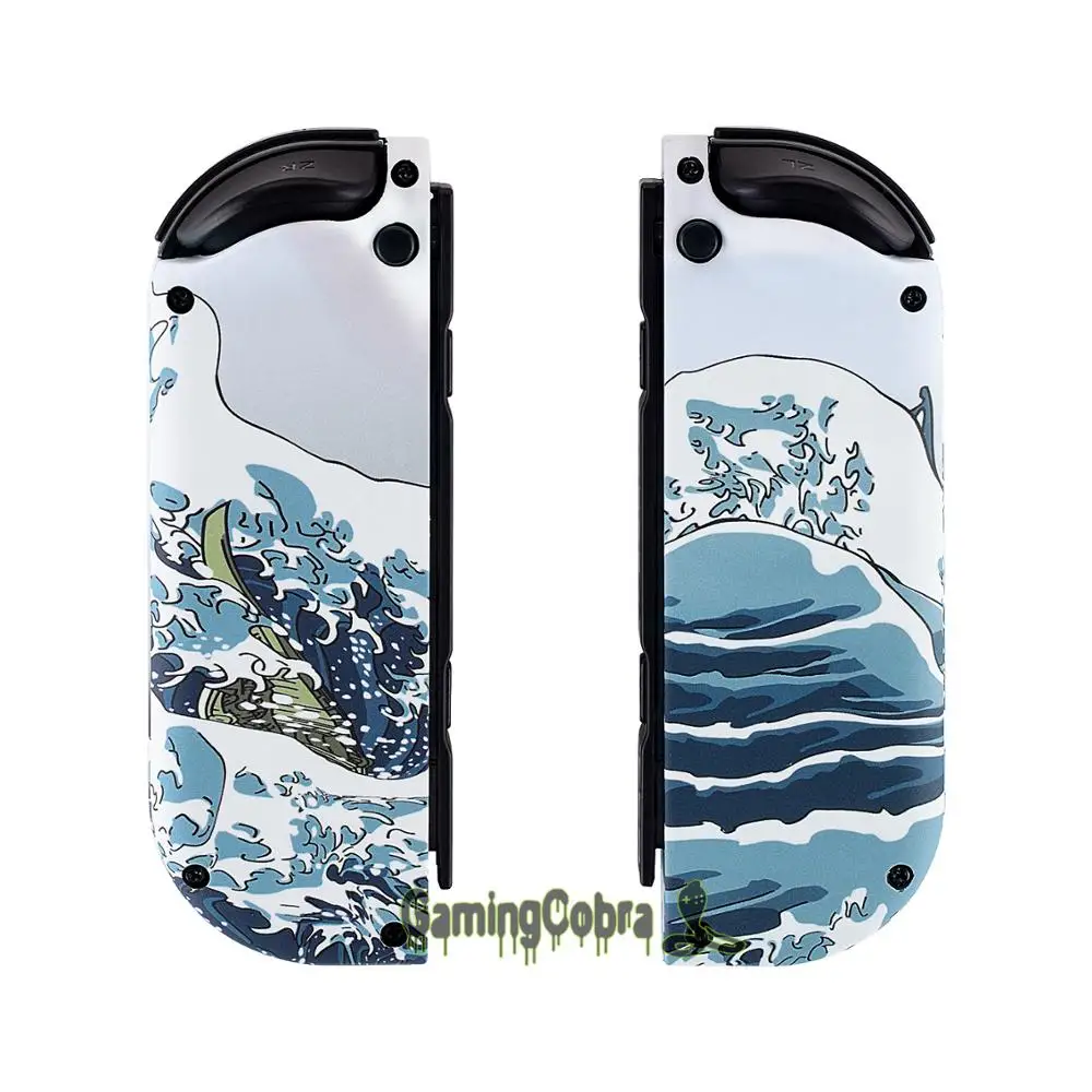 eXtremeRate Soft Touch Grip The Great Wave Controller Housing Shell Case with Full Set Buttons for NS Switch JoyCon &amp OLED |