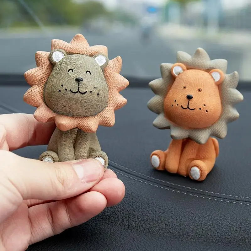 Cute Mini Lion Car Decoration Figurines Small Doll Crafts Figure Decorations Miniature Toys for Car Home Office Study Girl Gift