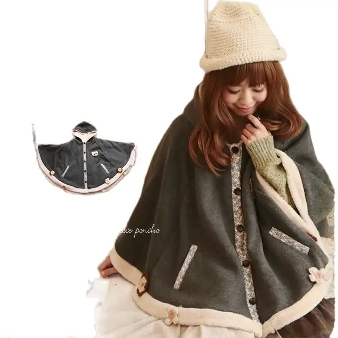 

Japanese mori girl sweeet lolita vintage hippie boho hoodie chaqueta inside fleece mujer coat cape women autumn winter jacket