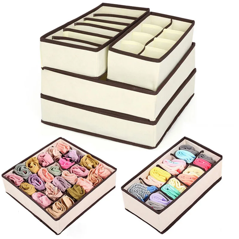 

4-Piece set Storage Box Underwear Closet Organizer 6/7/11/24 Grid Cabinet storage box for household finishing Foldable Organizer