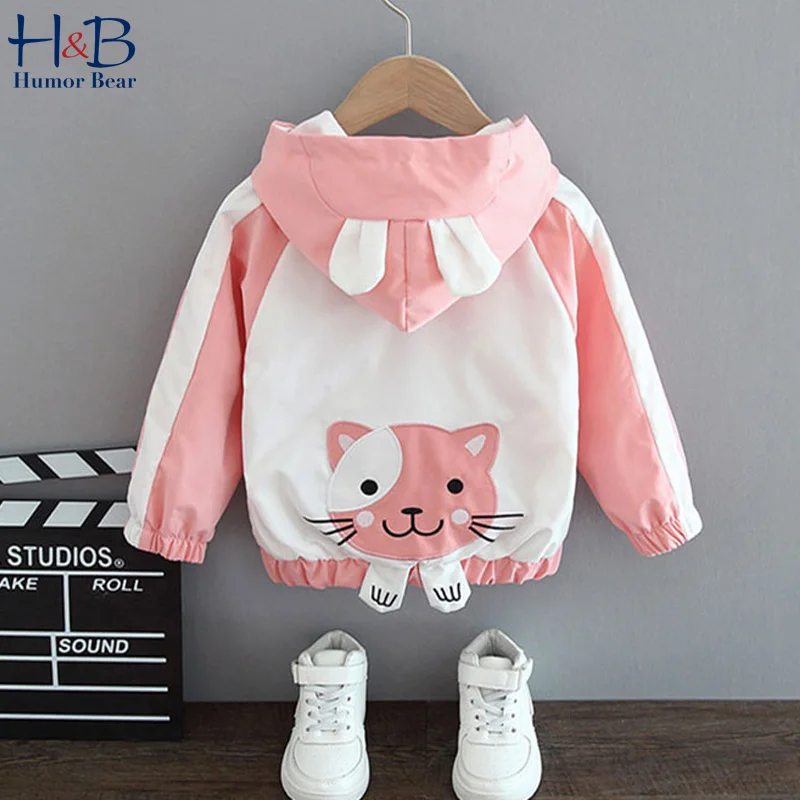 

Детская куртка Humor Bear, новинка, осенняя верхняя одежда, пальто с длинным рукавом и капюшоном и принтом мультяшного кота, повседневная детска...
