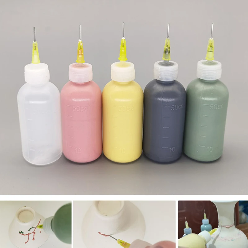 

50ml Plastic Pottery Tools Transparent Squeezing Mud Bottle Point Line DIY