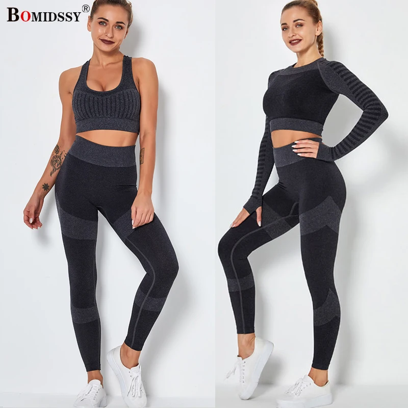 

Женский бесшовный эластичный комплект для йоги, облегающая Спортивная футболка с длинным рукавом для бега, штаны для йоги, шорты для тренир...