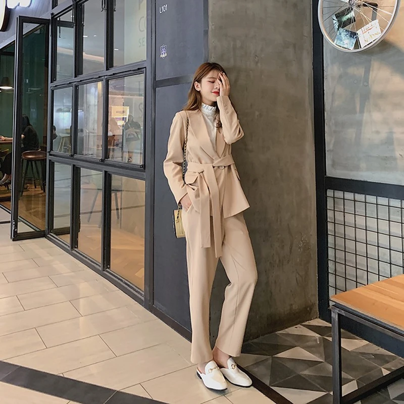 Зимний женский Блейзер со шнуровкой из 2 предметов куртка и штаны модный костюм