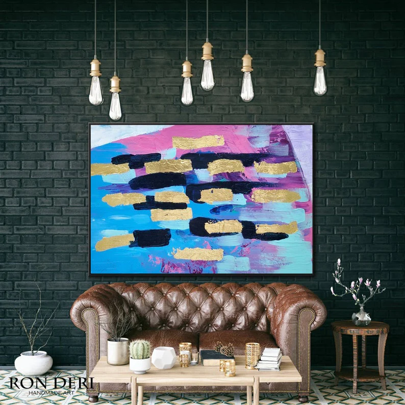 Kopen Blad Schilderen Goud Moderne Abstracte Kunst Kunst Muur Art Canvas Blauw Roze Muur Zijde Canvas Schilderij Zwart Rood En Witte Olie
