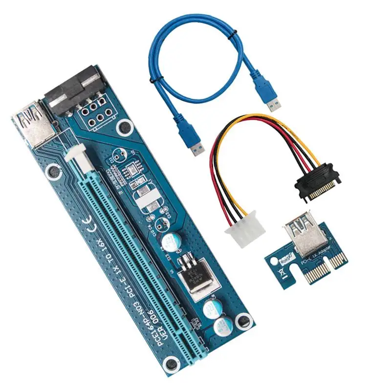 Power para Mineração x1 para X16 Pces Pci-e Riser Cartão 006 Pci Express Adaptador 0.6m Usb 3.0 Cabo Sata 4pin Bitcoin Mineiro 100 Ver006