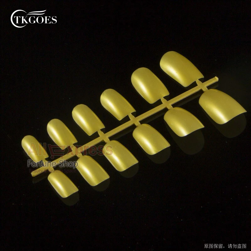 Накладные ногти золотистые квадратные с полным покрытием 10 размеров 120 шт. в