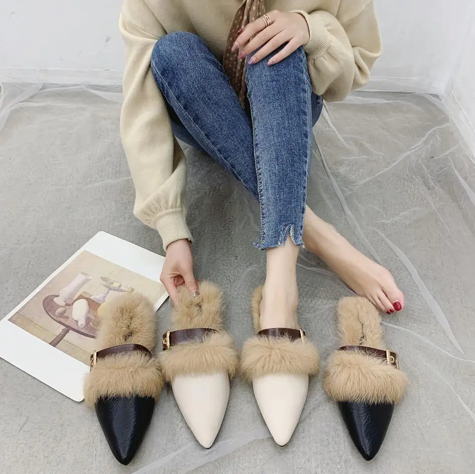 Тапочки с натуральным мехом Женская обувь 2020 Женские меховые тапочки Зимняя