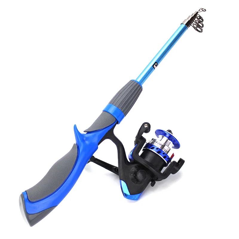 Blue Rod With Reel 1 компл./упак. телескопическая ледовая Удочка синий/оранжевый 1,2 м/1,4 м с вращающаяся катушка спиннинга набор рыболовных снастей - Цвет: Blue Rod With Reel