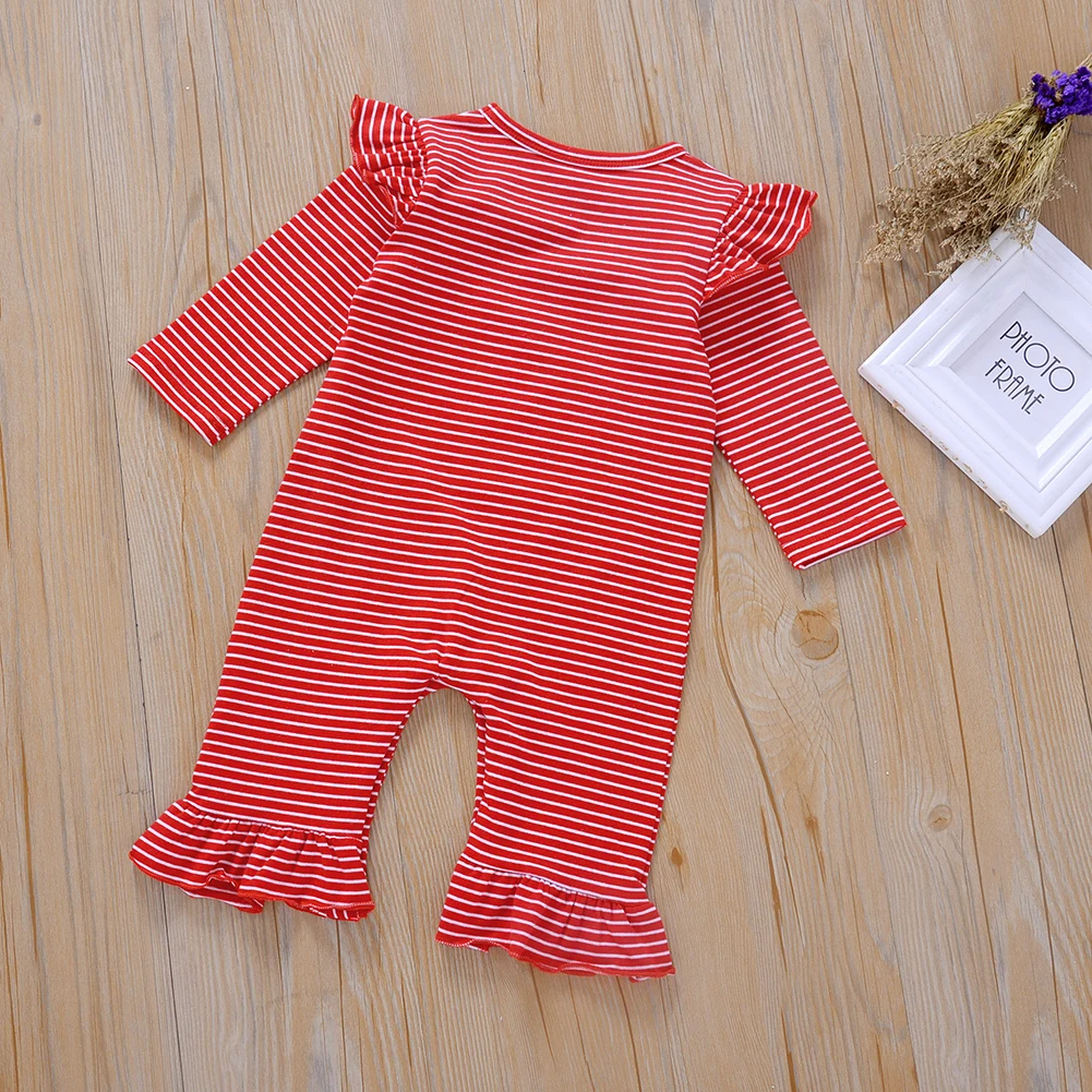 

2020 New Hot Baby Boys and Girls Jumpsuit Christmas Red Stripe Deer Horn Print Long Sleeve One-piece 0-24 Months ropa de bebe