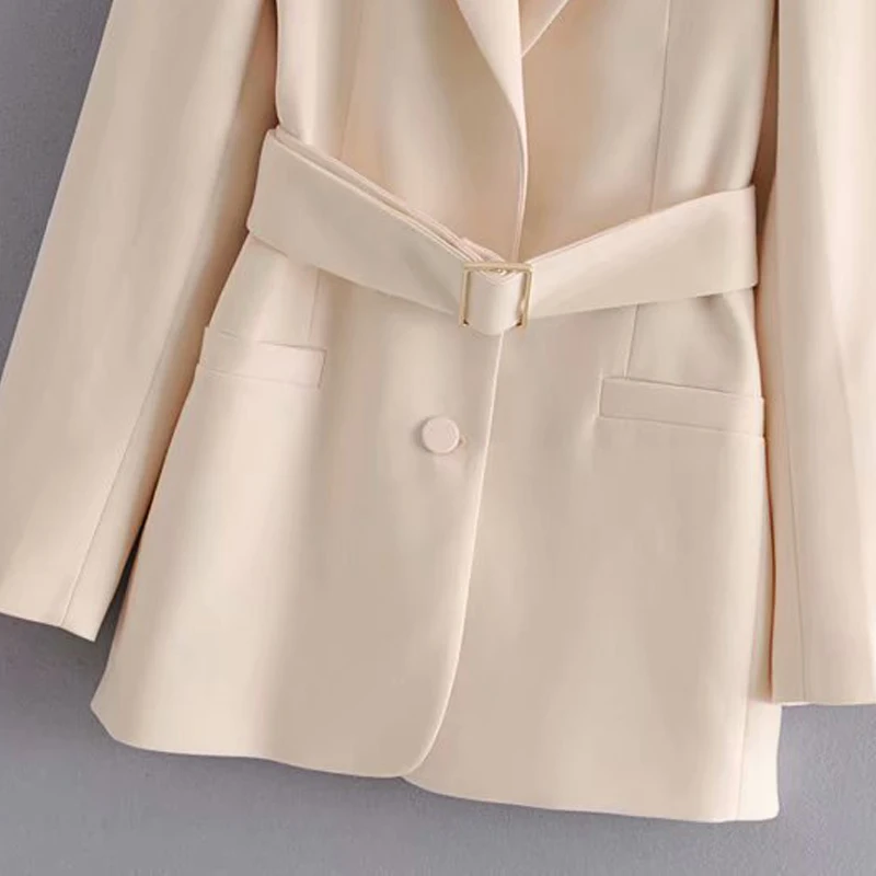 

Autumn Winter Blazer Jacket Women Elegant With Belt Solid Suits Coat Female Office Ladies Long Blazer Feminino Overcoat
