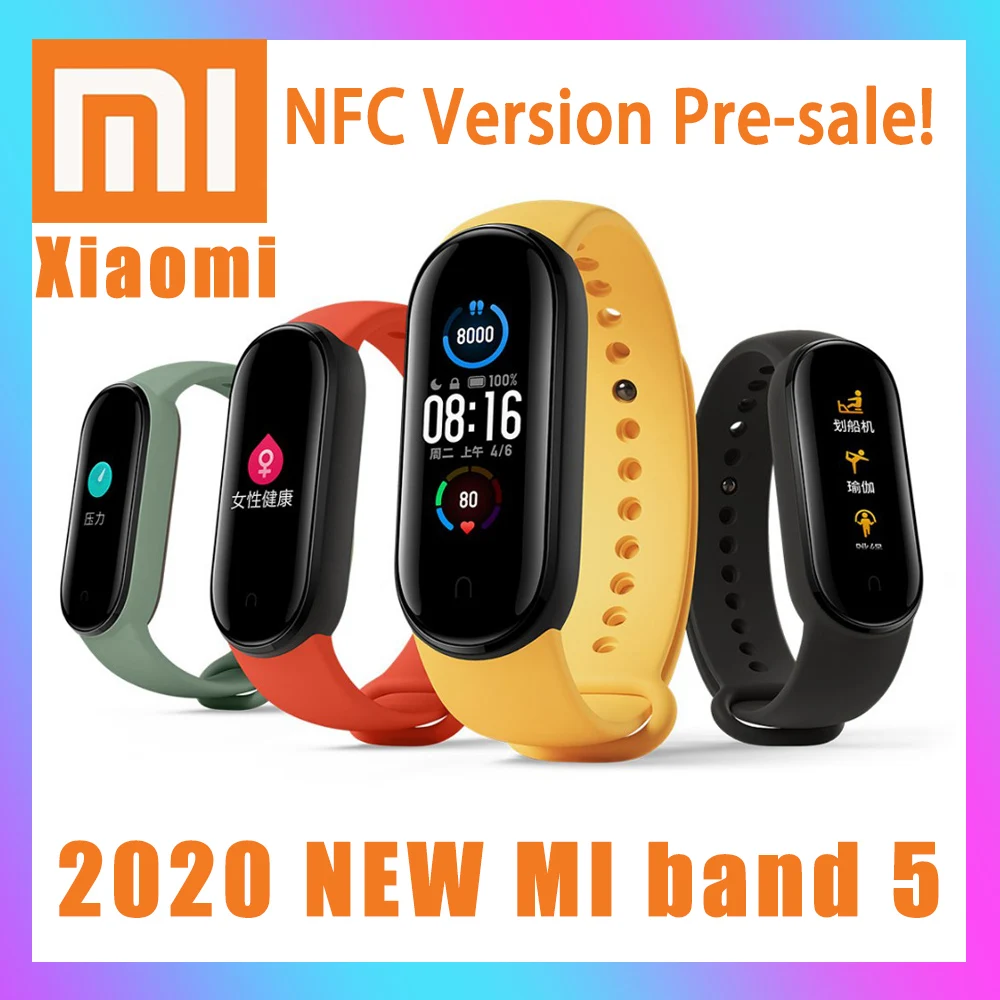 2020 Новый Mi Band 5 Магнитная Зарядка 24 часа в сутки сердечного ритма активно