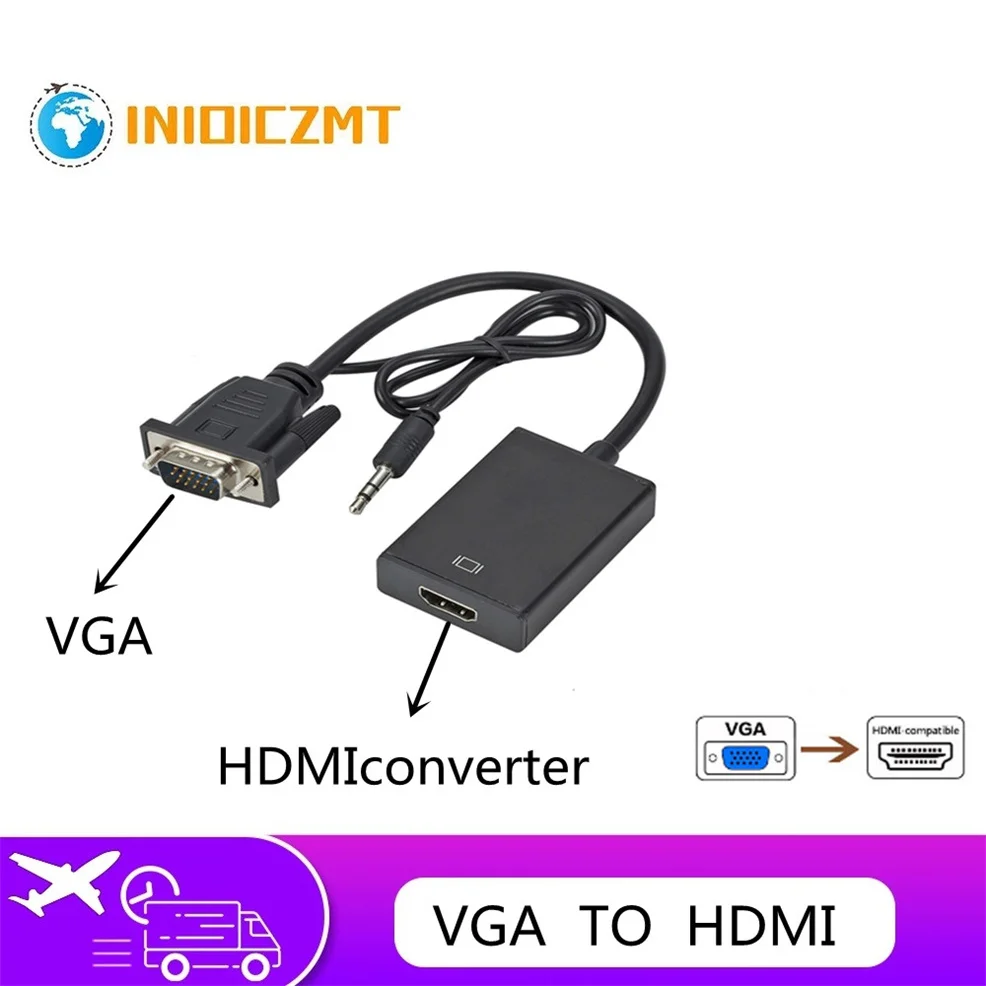 

INIOICZMT VGA to HDMI conversion head with audio VGA male to HDMI female laptop with monitor cable TV projector converter
