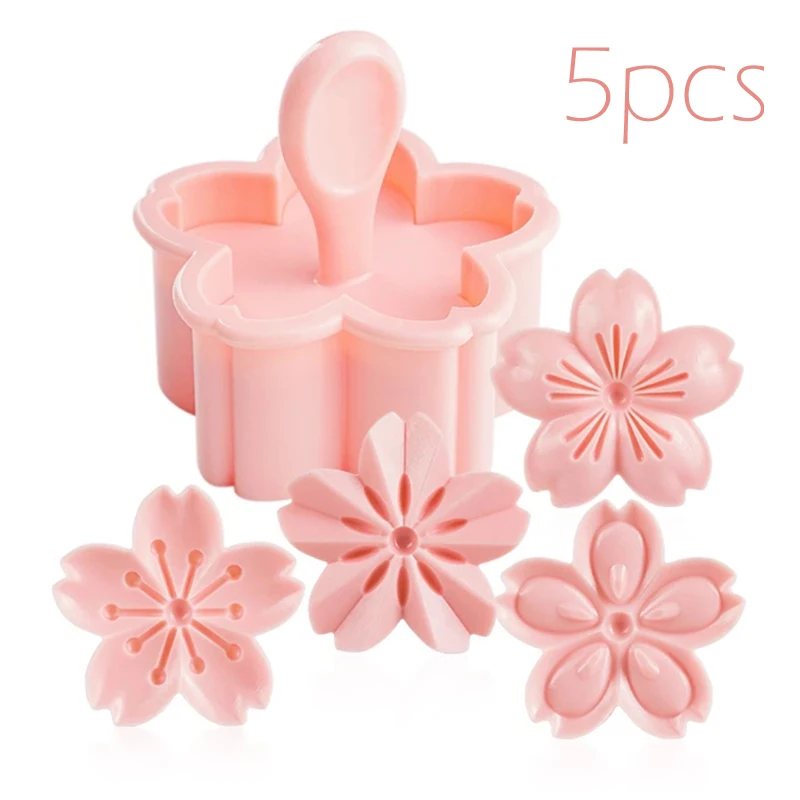 

5pcs/set Sakura Cookie Mold Stamp Biscuit Mold Cutter Pink Cherry Blossom Mold Flower Charm DIY Floral Mold Fondant Baking Tool