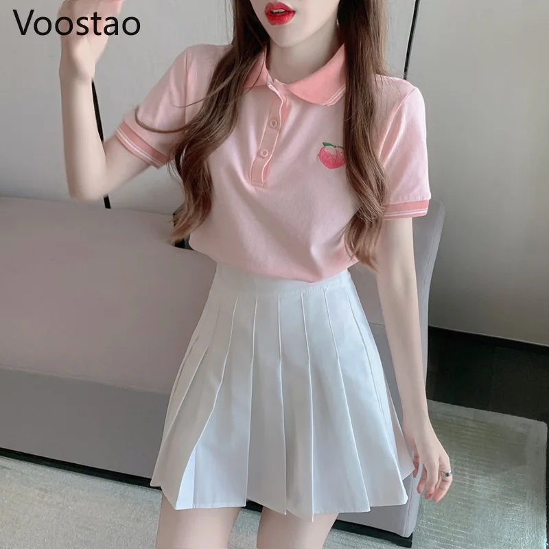 

Летний милый комплект из 2 предметов, Женская Летняя Сексуальная Милая персиковая юбка в складку с высокой талией, костюм JK в стиле преппи дл...