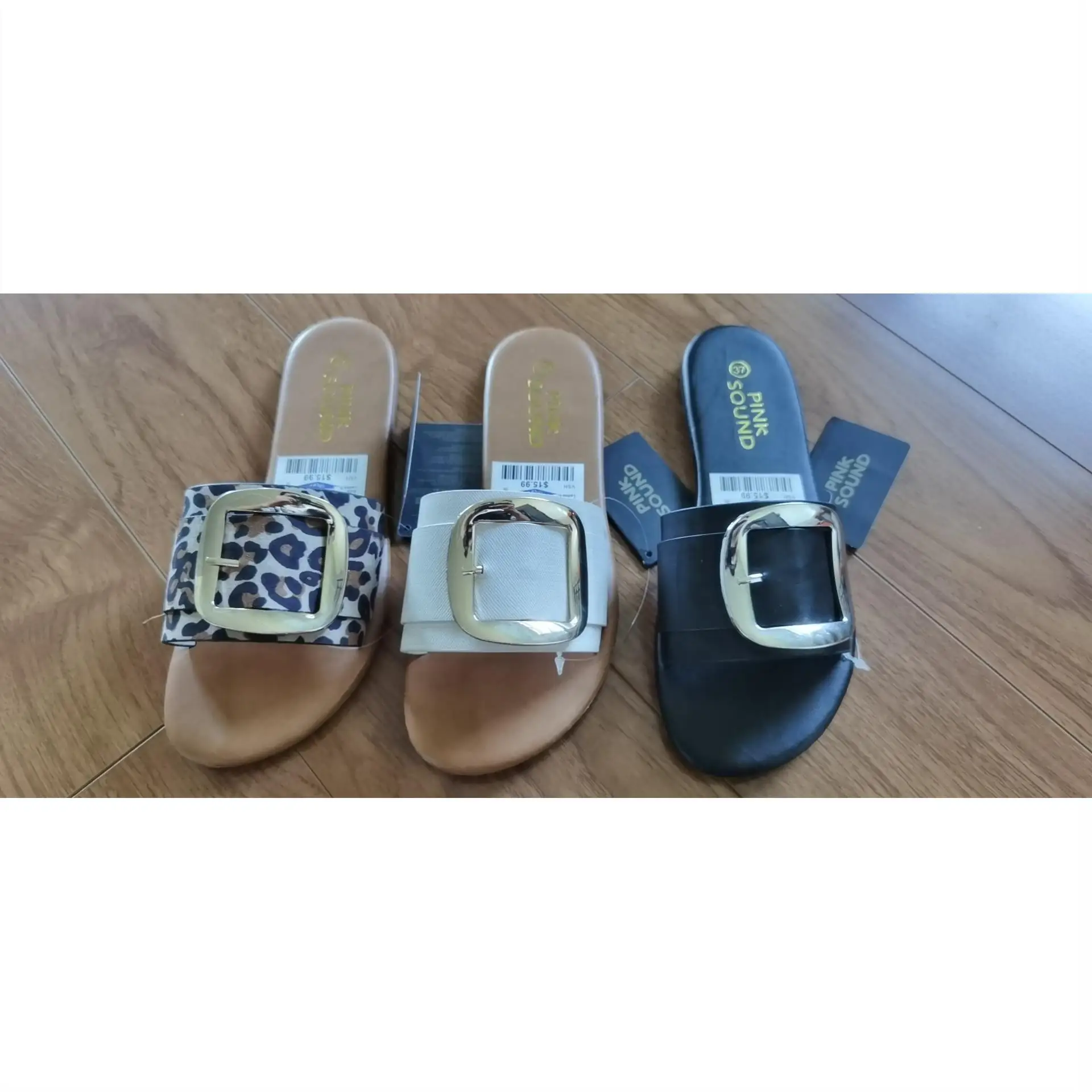 

Summer New Women Slippers Fashion Upper Buckle Decoration Flat Heel Peep Toe Fashion Elegant Beach Outdoor Slides