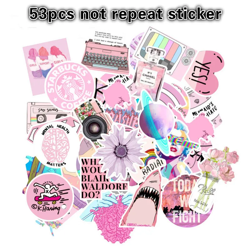 53 шт./лот модные светло-розовые для девушек ПВХ граффити наклейки игрушки декор