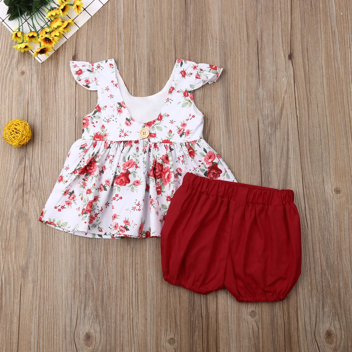 Одежда для маленьких девочек от 0 до 3 лет футболка с цветочным принтом Короткие штаны комплект хлопковой одежды