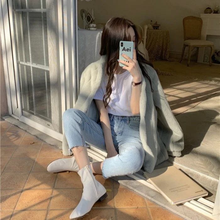 Меховое плюшевое пальто с воротником-стойкой Осень-зима теплый свободный