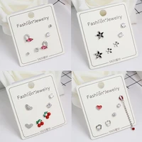 925 sterling silver crystal simple small charm piercing stud earring sets for women ear studs sets s925 holiday gifts 3pairset
