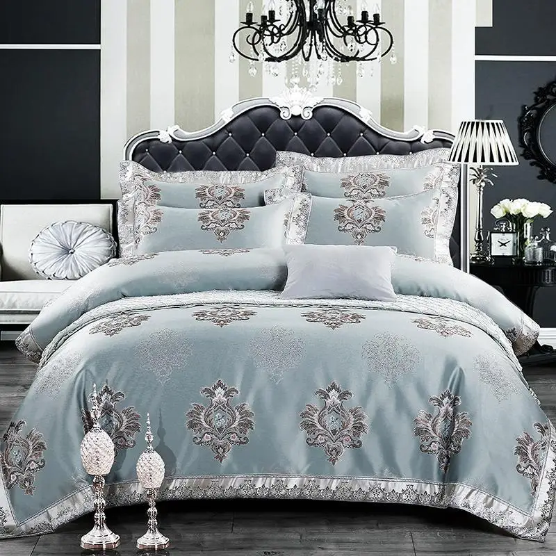 

17 styles Silk Cotton Satin Emboss Jacquard Bedding Set Luxury Europe Duvet cover set Bed Sheet Pillowcases Jpcs Queen size bed