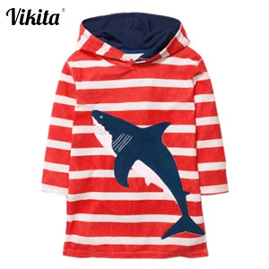 VIKITAДетские платья в полоску для девочек; Vestidos; Осенне-зимняя одежда для маленьких девочек; Детский костюм; Платье принцессы с аппликацией в виде животных