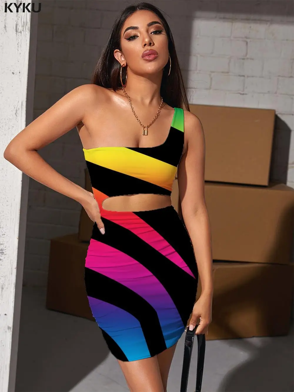 

KYKU Brand Zebra Dresses Women Stripe 3d Print Colorful Vestido Sexy Rainbow Bodycon Dress Womens Clothing Mini Evening New
