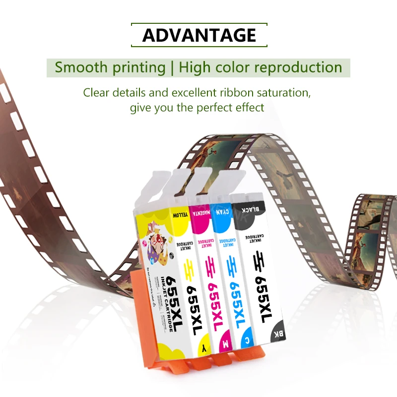 Чернильный картридж Plavetink 655XL 4 цвета для принтера HP 655 XL совместимый с Deskjet 4615 4625 3525