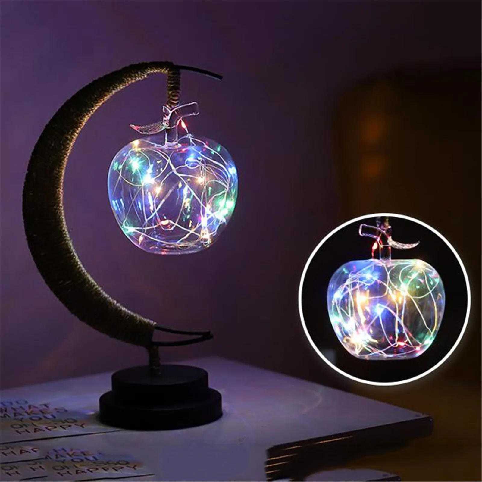 

Led Decoration Light Moon Apple Light Birthday Gift Hemp Rope Iron Night Light